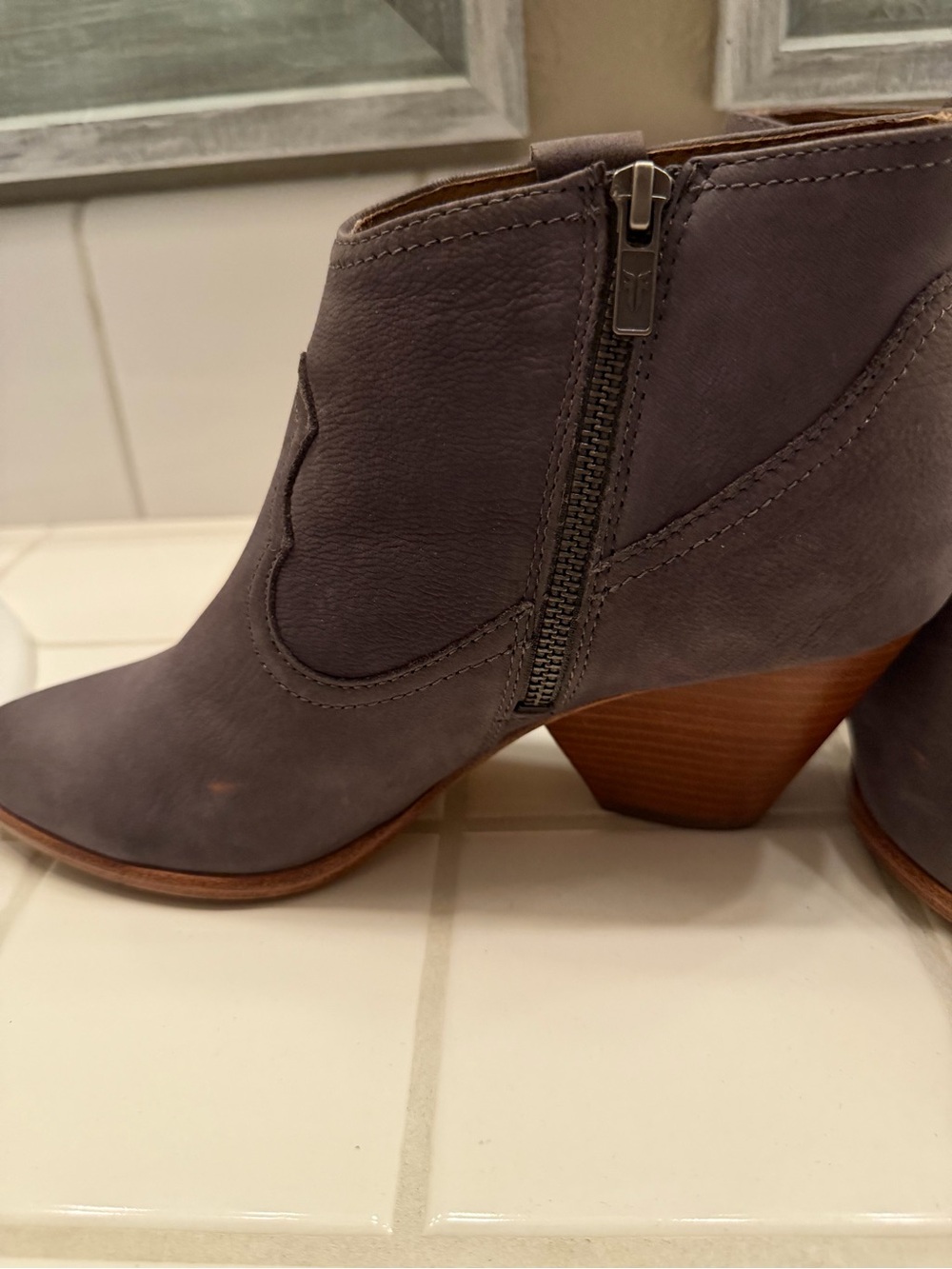 FRYE AND CO. Grey Suede Ankle Booties with Side Zip